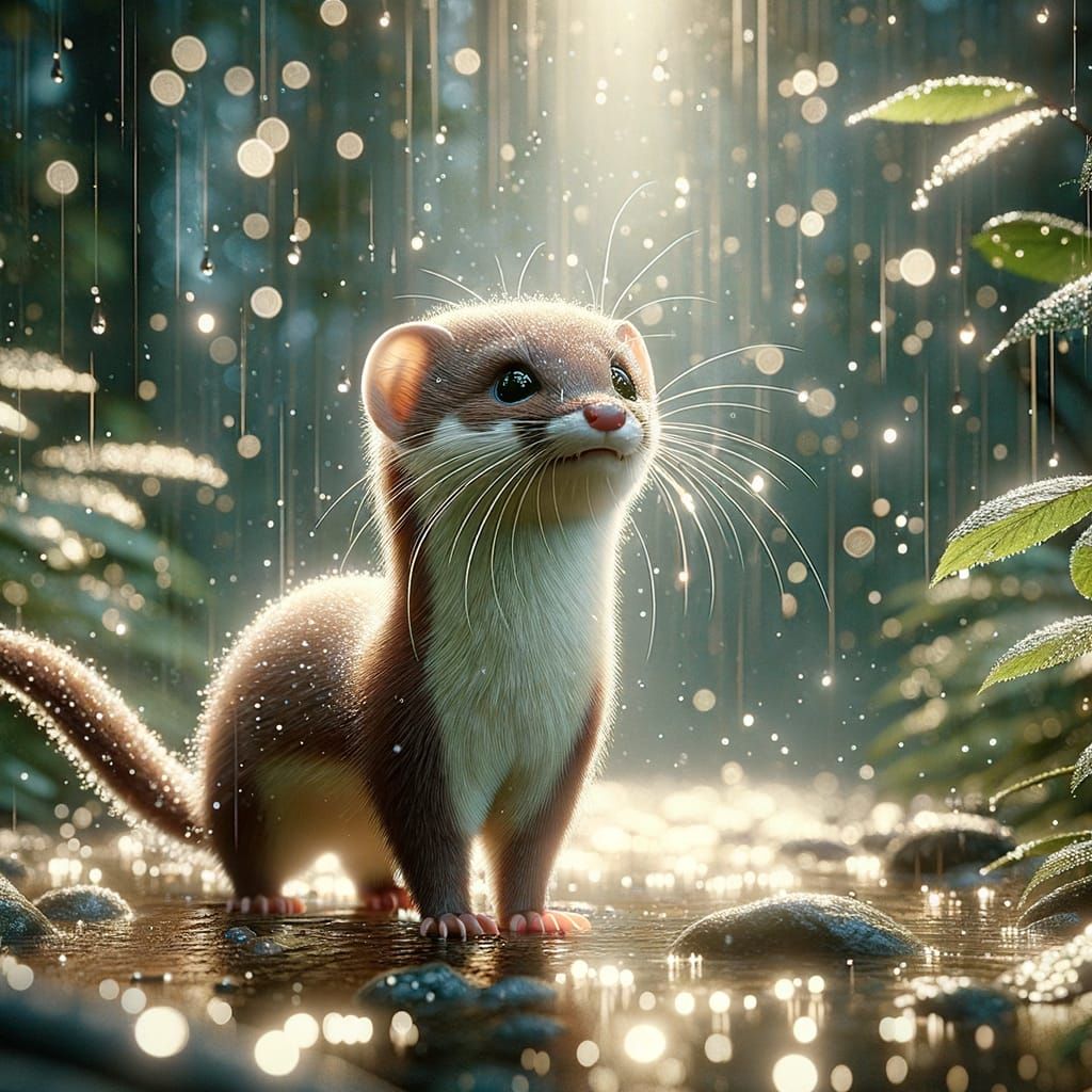 A weasel in a rainy forest  by @Horse-T