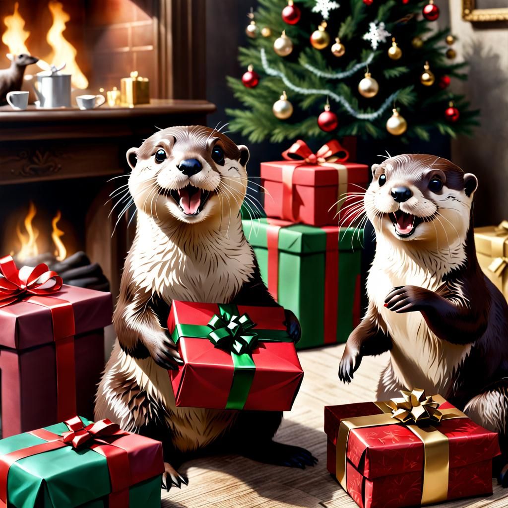 Christmas Otters - AI Generated Artwork - NightCafe Creator