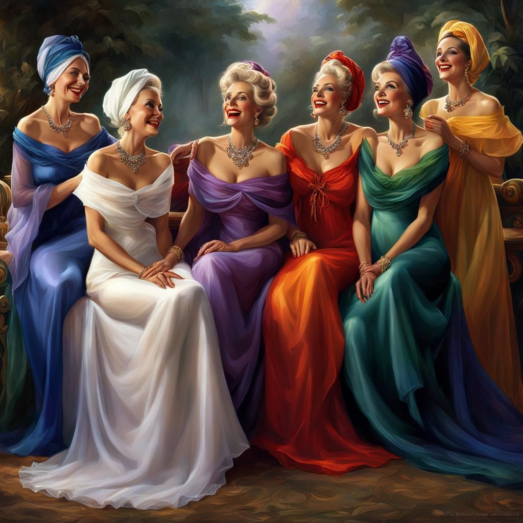 Group Of Mature White Statuesque Grand Glamourous Ladies Red...