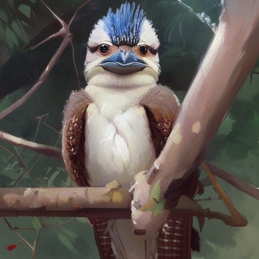 the shot of an adorable kookaburra dressed in bushman outfit ...