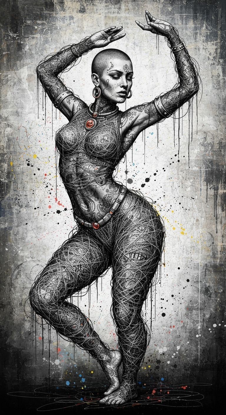 Mystical Dancer in Retro-Futuristic Style