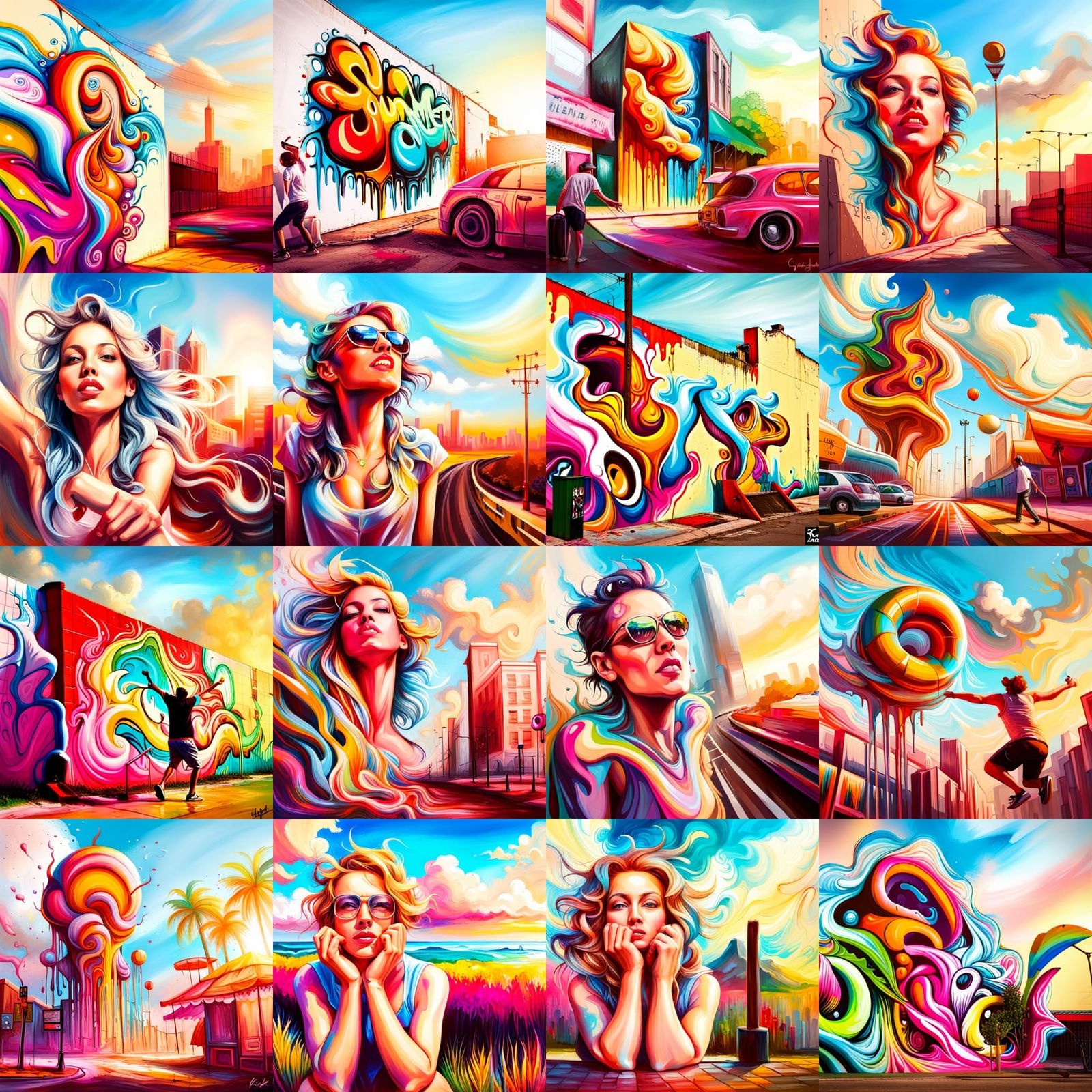 summer joy graffiti art, splash art, street art, spray paint, oil