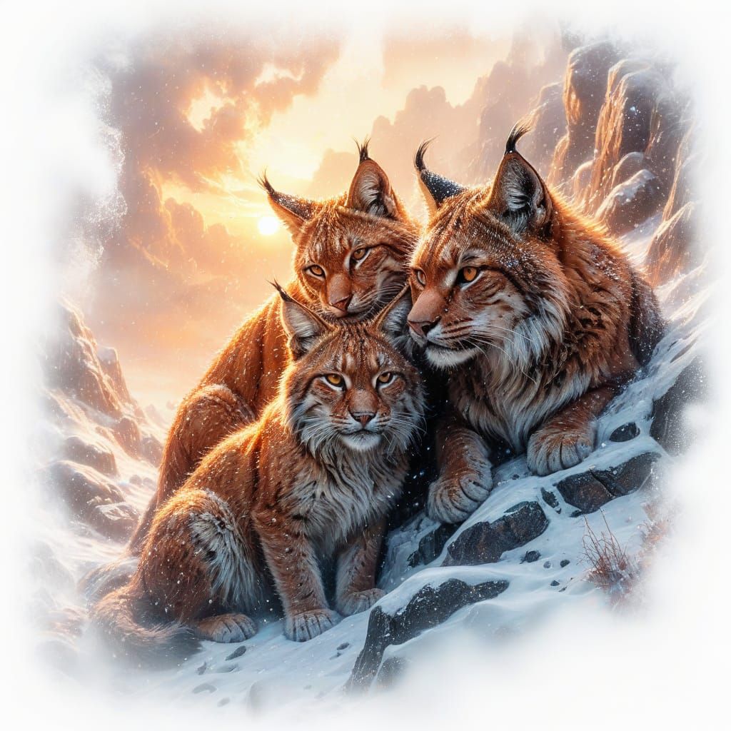 Lynxs sitting in a blizzard