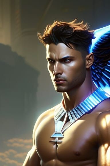 A beautiful male fallen angel 8k resolution concept art port...