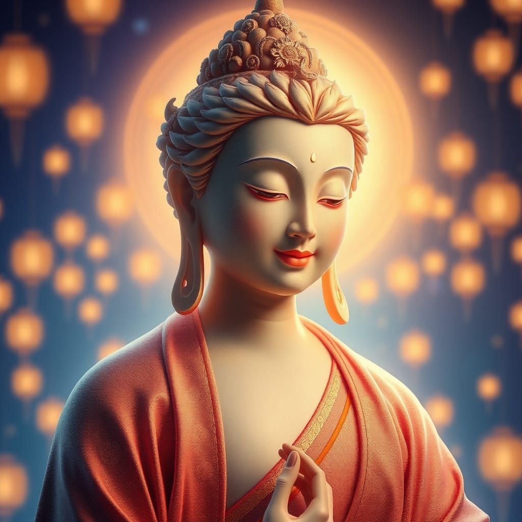 Ethereal Bodhisattva Portrait in Radiant Digital Art
