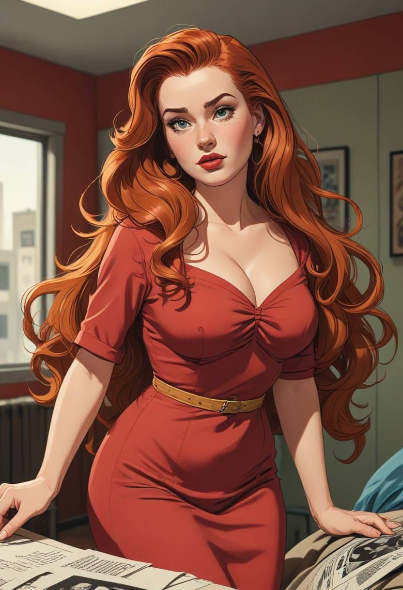 Red-haired woman in retro comic book style