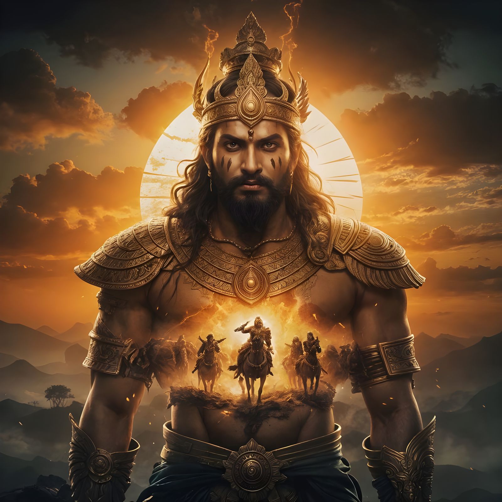 Karna, Indian demi-god, before the battle with his brothers  by @Drone fly