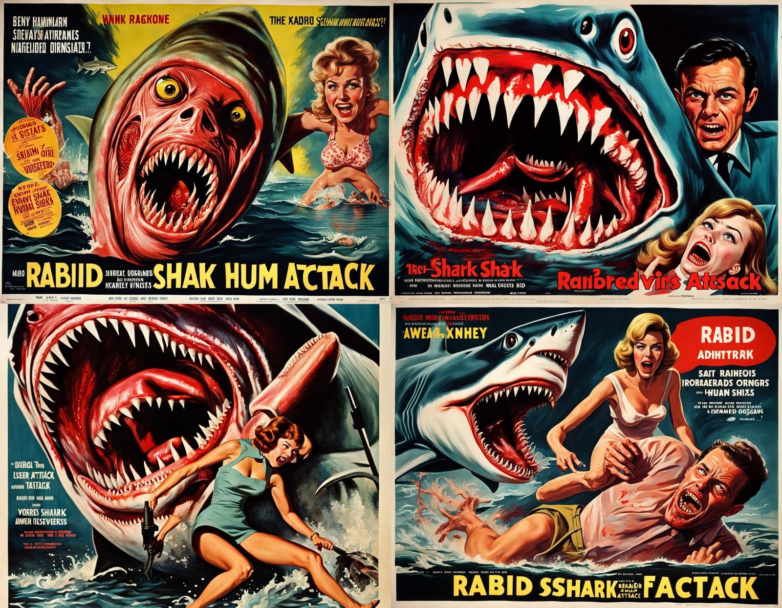 1960s movie poster rabid shark human attack horror nastiness...