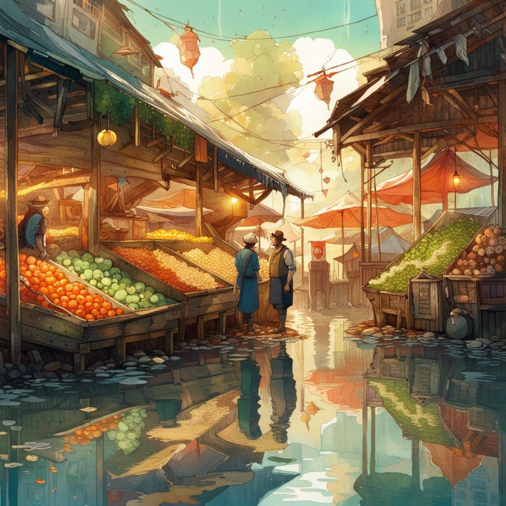 Flooded Market  by @Lunatic Kitty