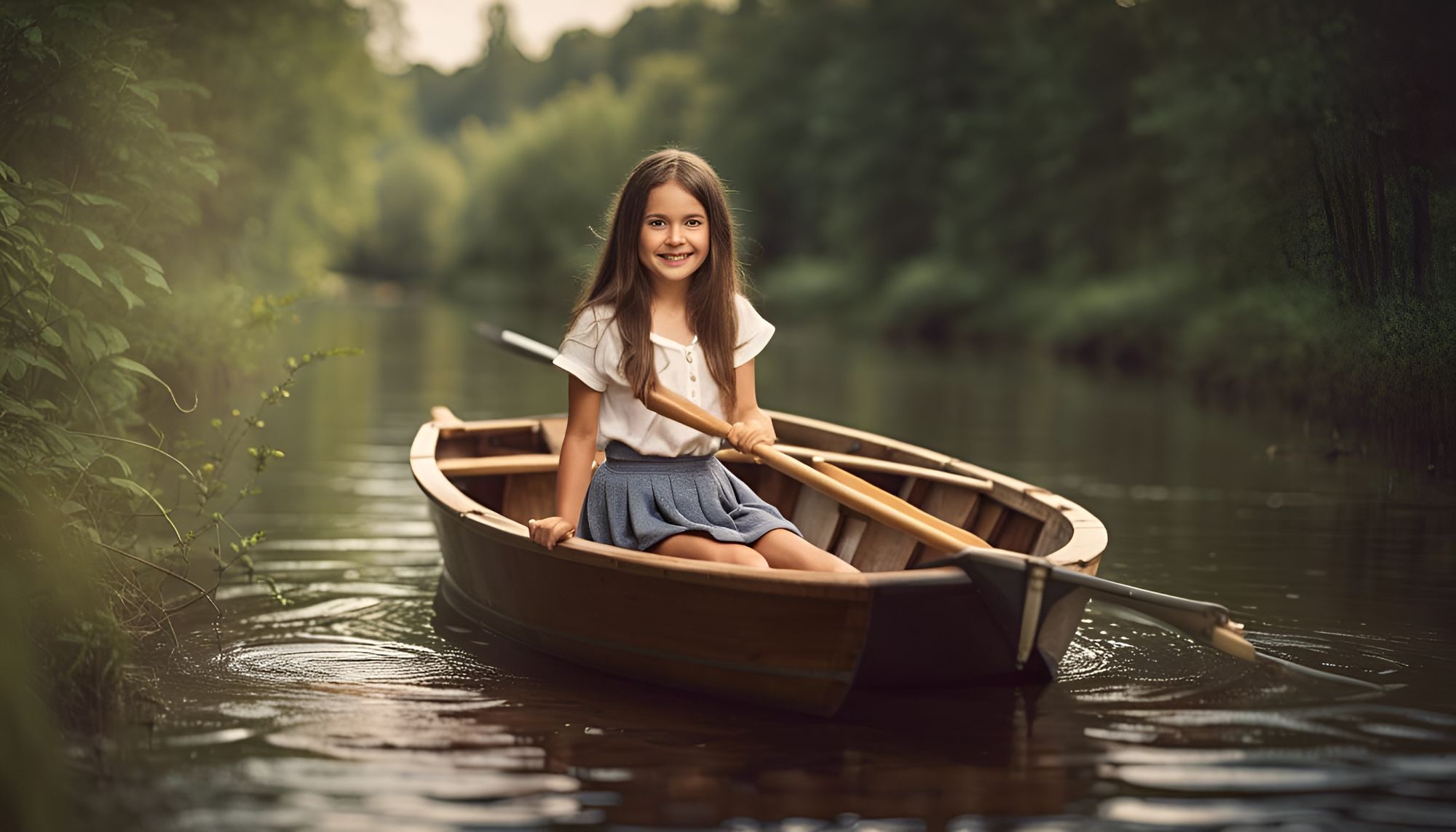 very young cute smiling german girl in short skirt and shirt with