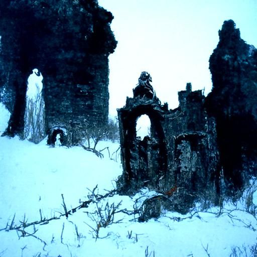 Ruins of a medieval haunted castle late winter may the souls...