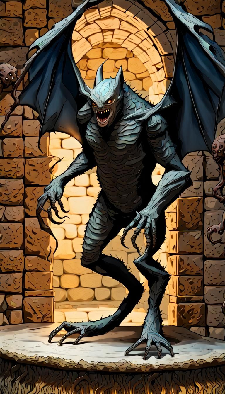 Monstrous  Massive huge Figure Aquatic Humanoid shape, Leath...