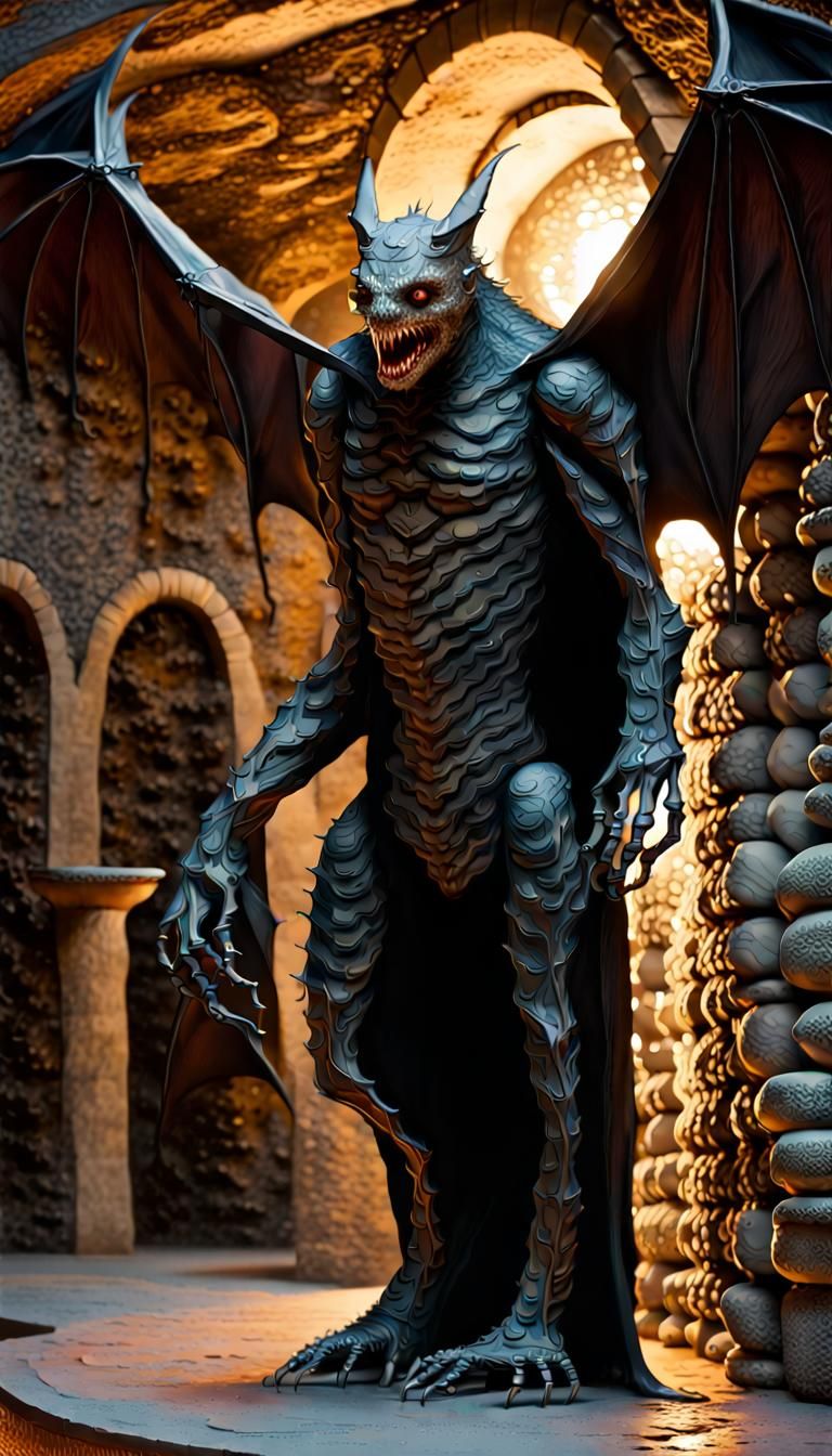 Monstrous  Massive huge Figure Aquatic Humanoid shape, Leath...