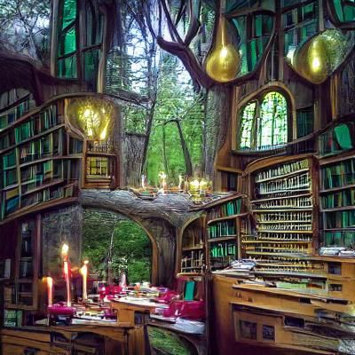 magic library in the forest