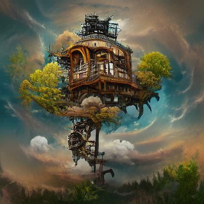 Steampunk treehouse 8k resolution detailed painting digital illustration trending on Artstation