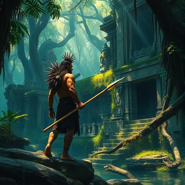 An Amazonian warrior, adorned with intricate tribal markings...