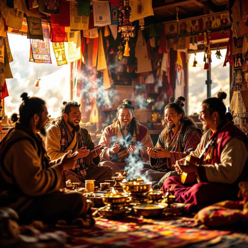 Tibetan Gods in Human form enjoying a good evening together