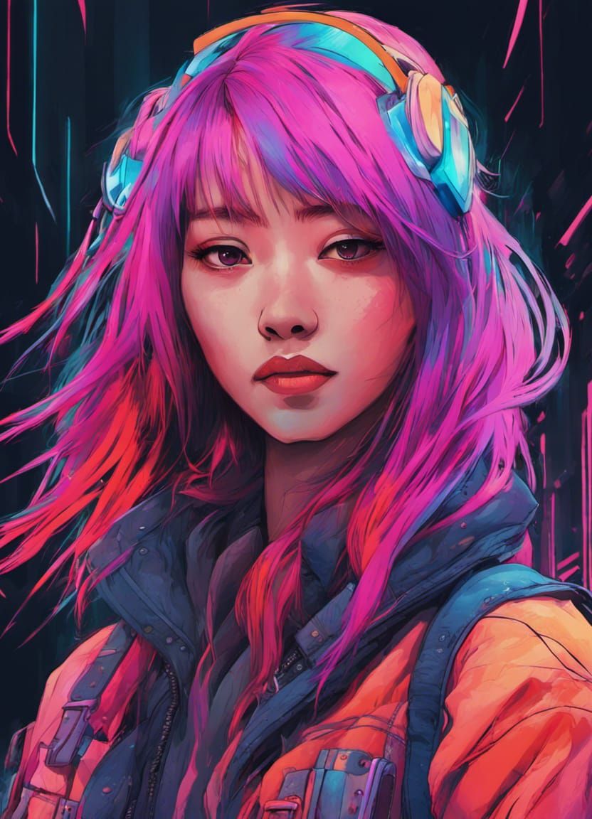 An anime girl on cyberpunk theme - AI Generated Artwork - NightCafe Creator