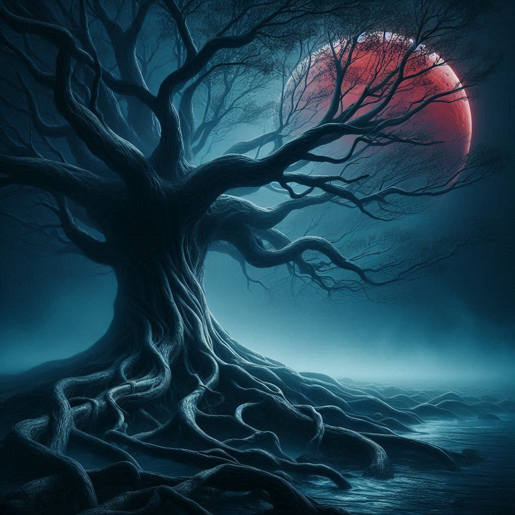 Quite like the red moon in the background of this Yggdrasil