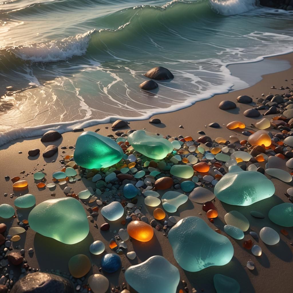 Glowing sea glass and waves  by @FTN