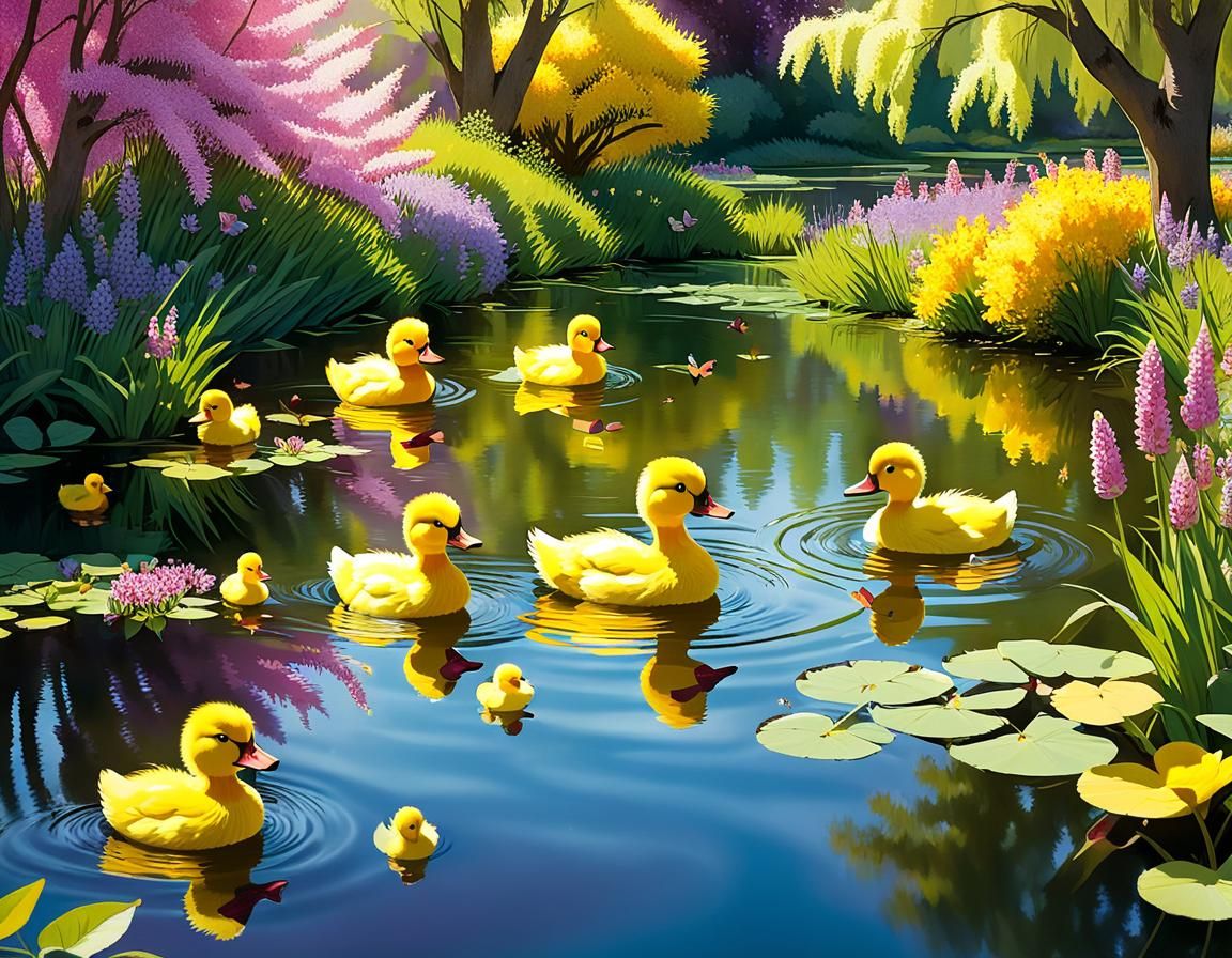 Ducklings swimming with rubber ducks - AI Generated Artwork - NightCafe ...