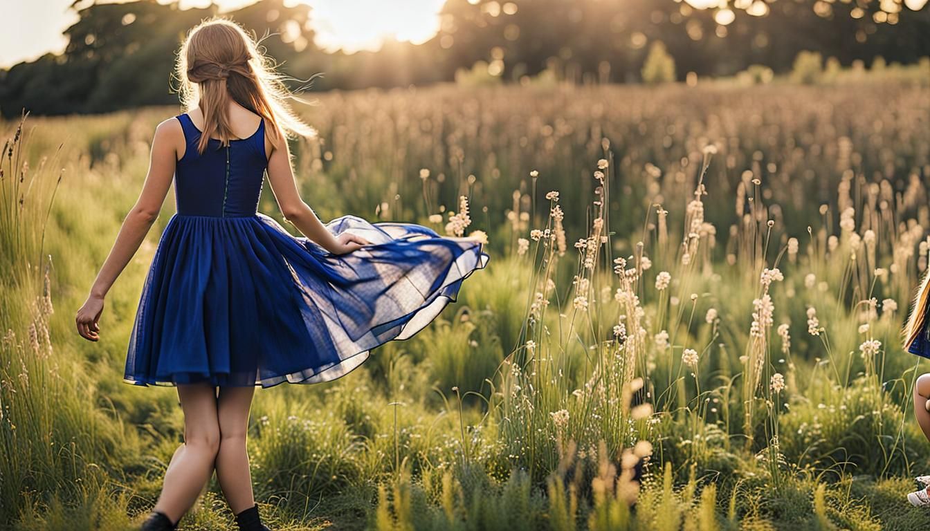 Fluttering blue dress.