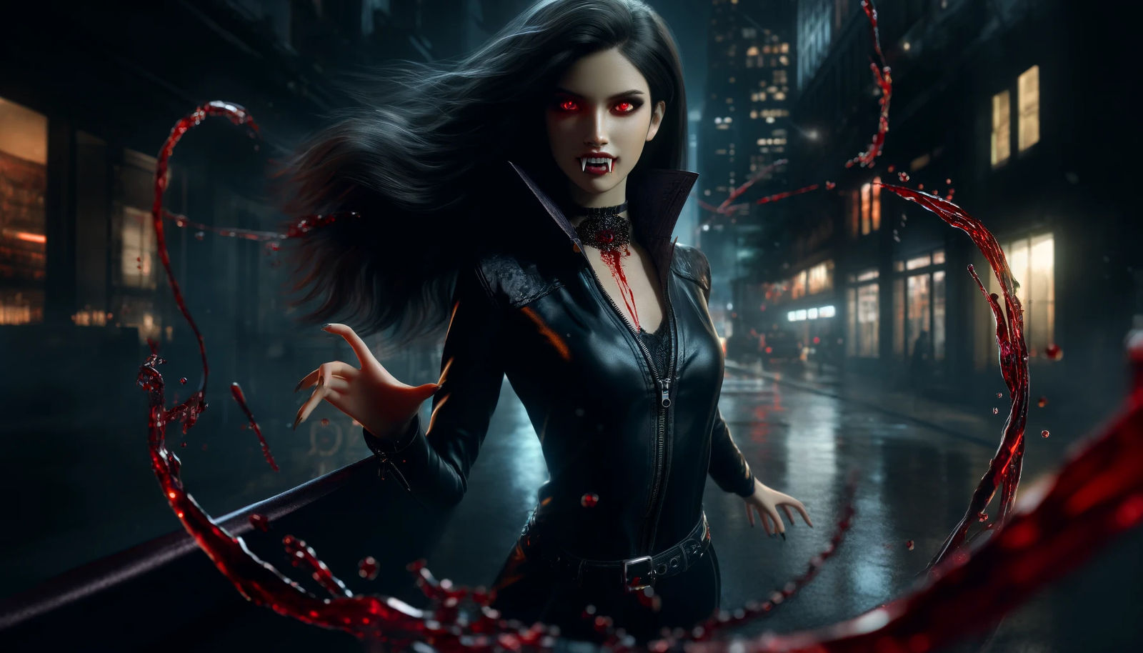 Nocturnal Elegance: Crimson Gaze of the Nightwalker