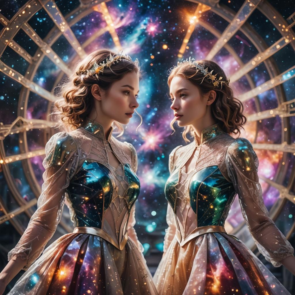 Cosmic Gateway: Double-Exposure Portrait of Galactic Women