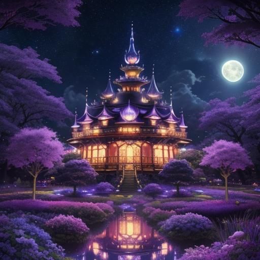 Anime Fantasy Glass Palace surrounded by a magical forest un...