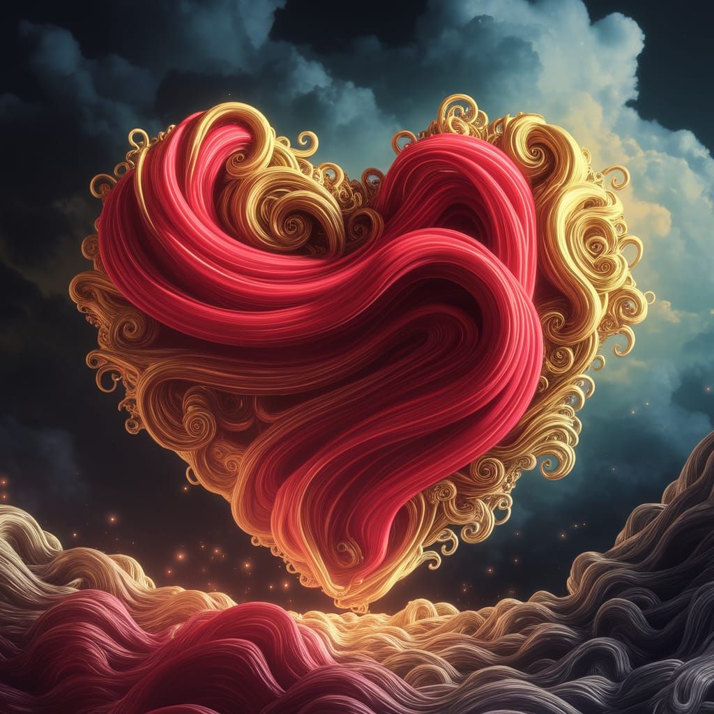 Heart in Turbulent Abstract Fractal Storm