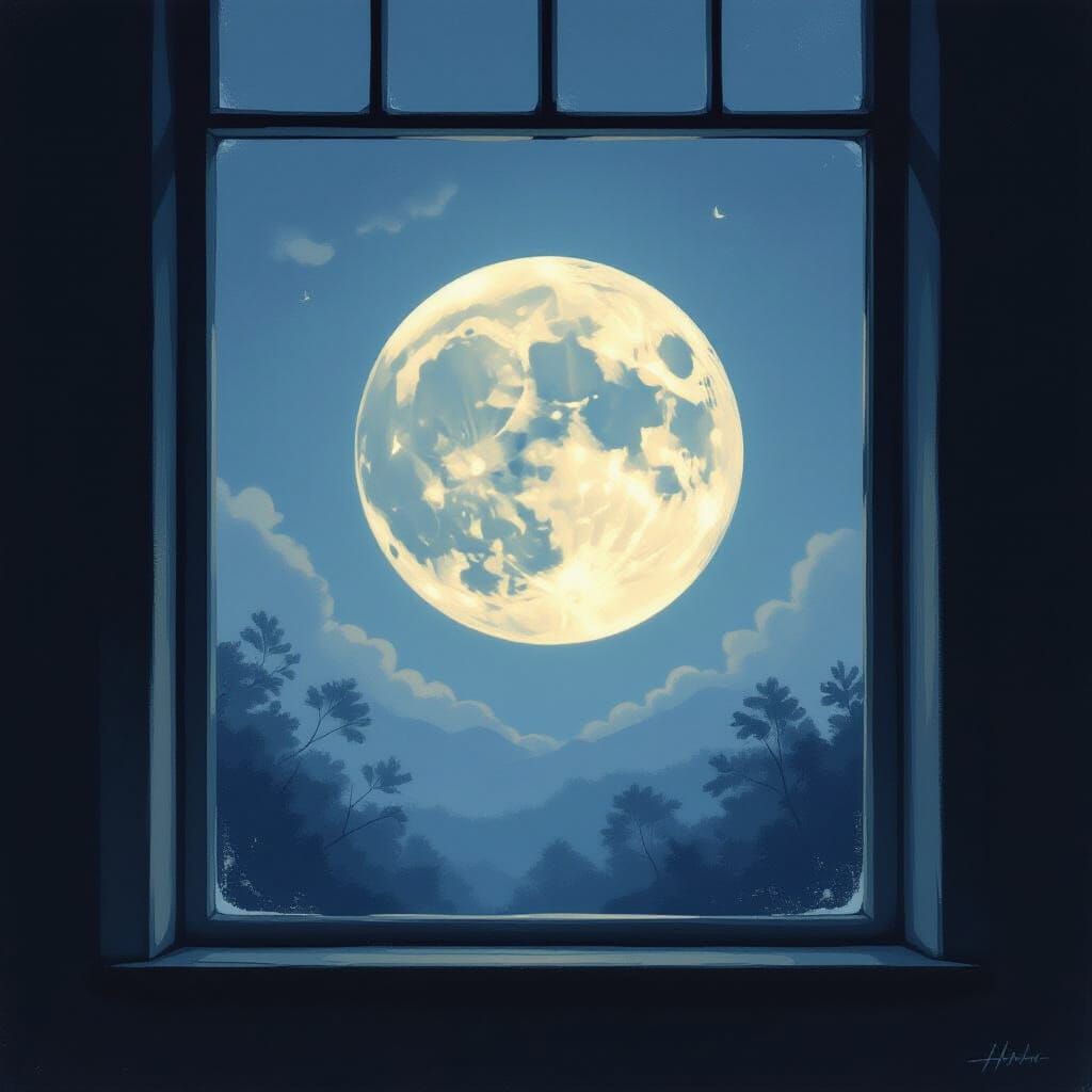 Ethereal Moonlight Through Window Casts Hopeful Glow