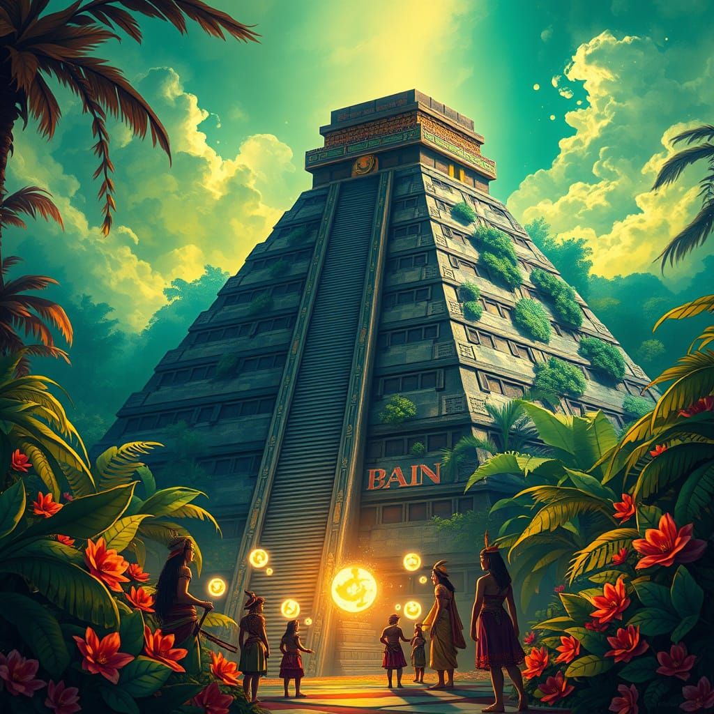 Ancient Mayan-Aztec Pyramid Radiates Ethereal Aura... - AI Art