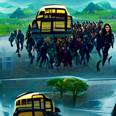 the school busses carrying the people that will save the wor...