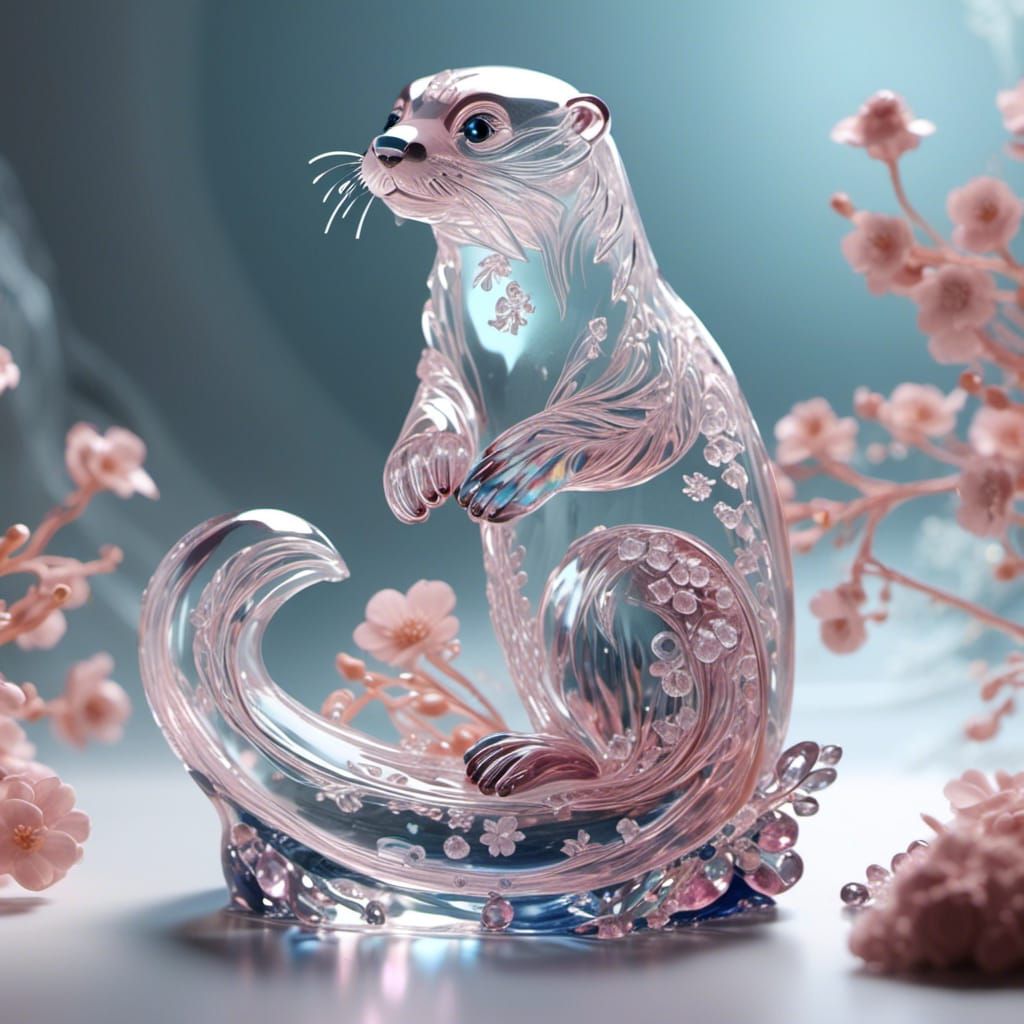 A mesmerizing glass_sculpture of a cute otter, delicately crafted with ethereal beauty. The glass_sculpture emanates a sense of fantasy, wit...