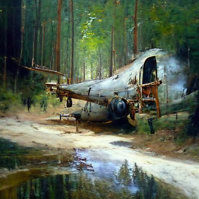 Old military plane in the forest