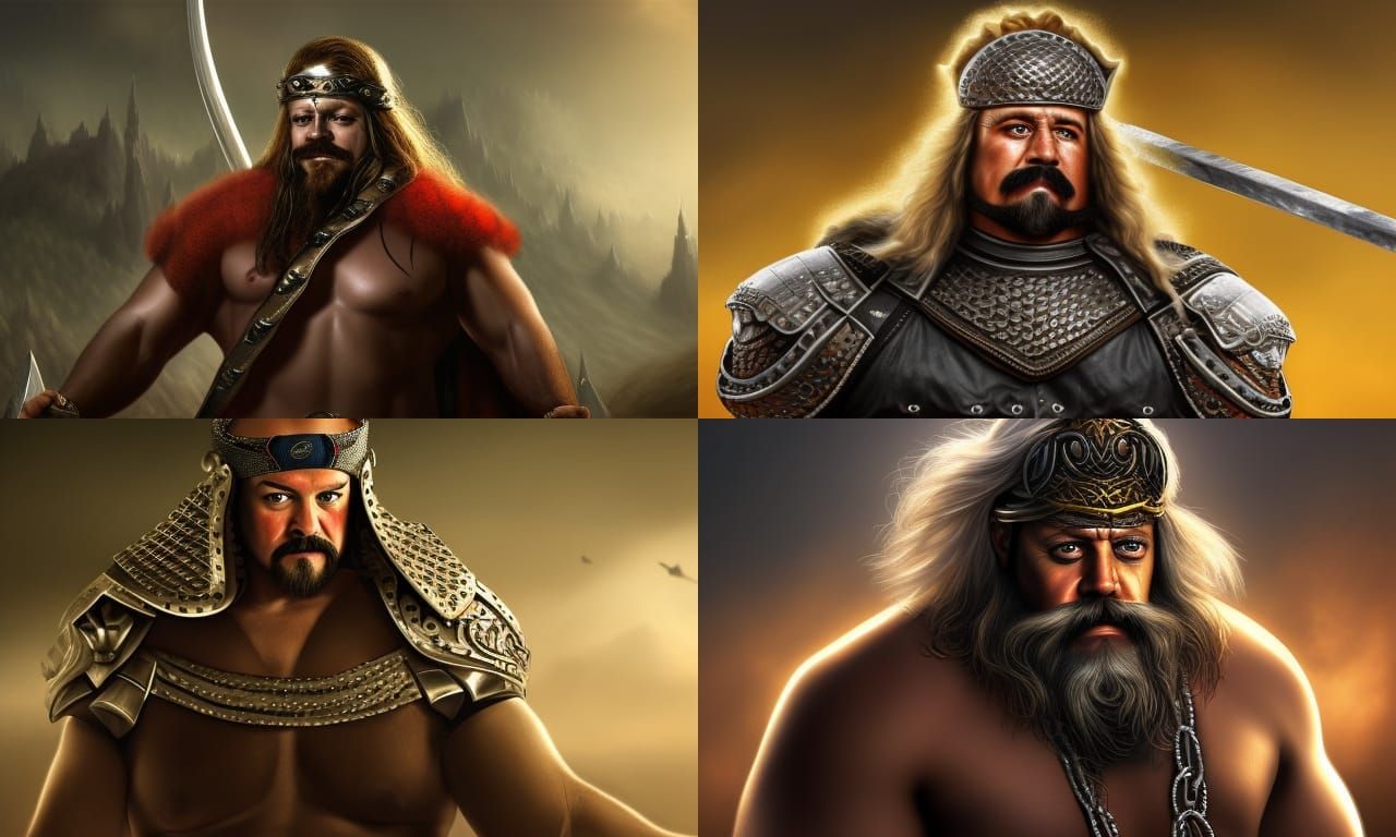hogan, mustache goatee, headband, wwe wrestler but fantasy, ...