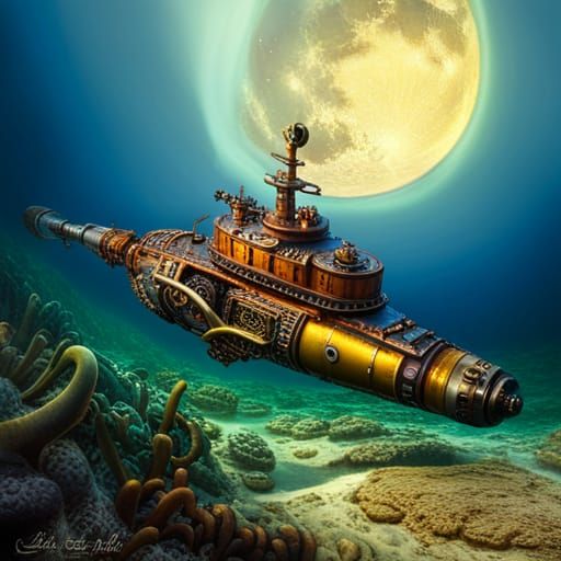 Between land and sea, steampunk submarin - AI Generated Artwork ...