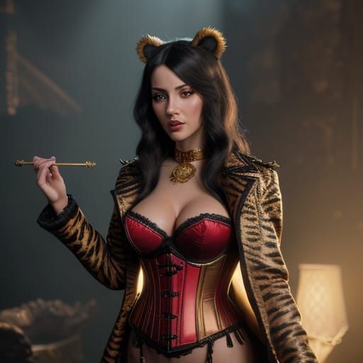 Woman Trains Tiger in Splash Art Style