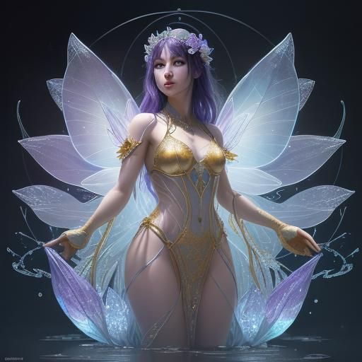 Crystal Fairy on Lotus Flower: Dark Fantasy Art