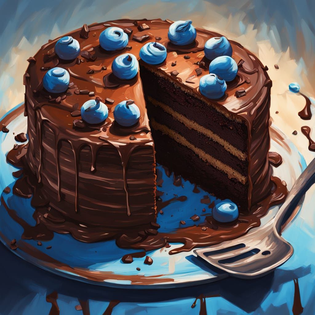 Rich Chocolate Cake in Moody Oil Painting Style