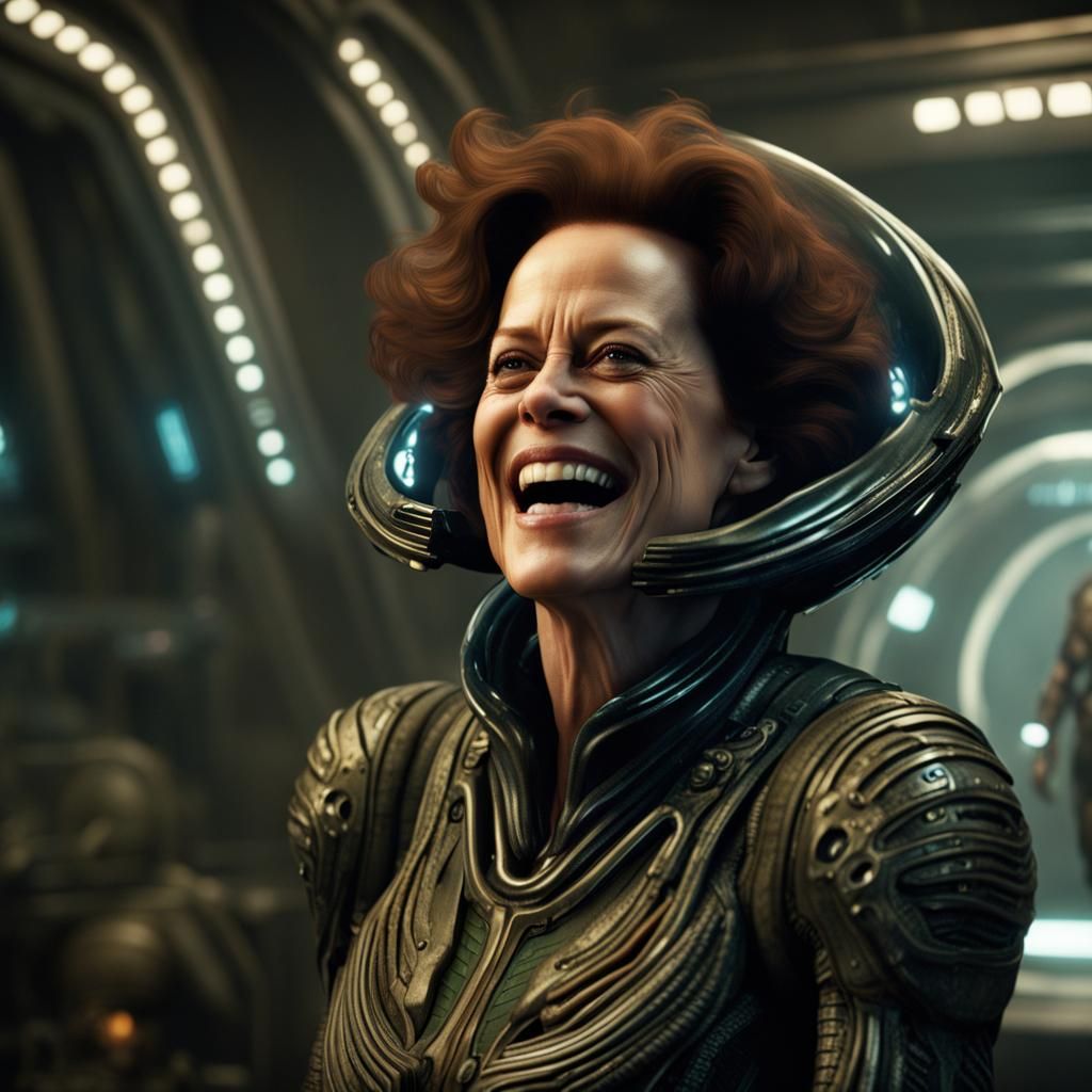 Sigourney Weaver laughing in an Alien footage