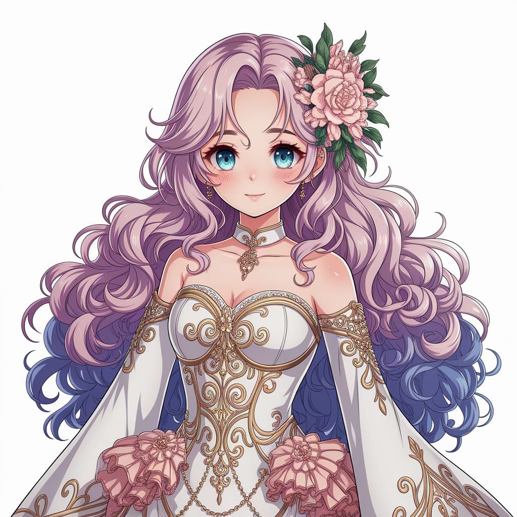 Elegant Anime Girl with Intricate Dress