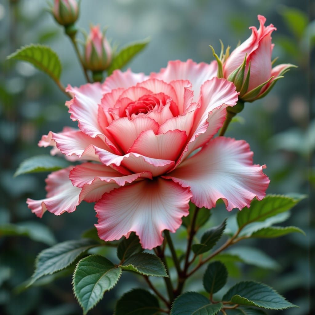Rococo Flower with Stem and Leaves