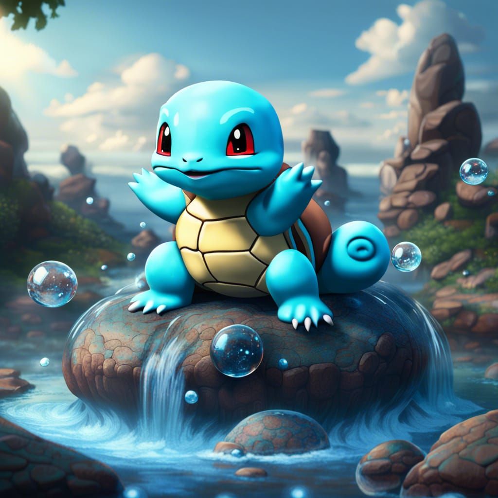 Squirtle Sitting On Rock (base Set Art Inspired) - Ai Generated Artwork 