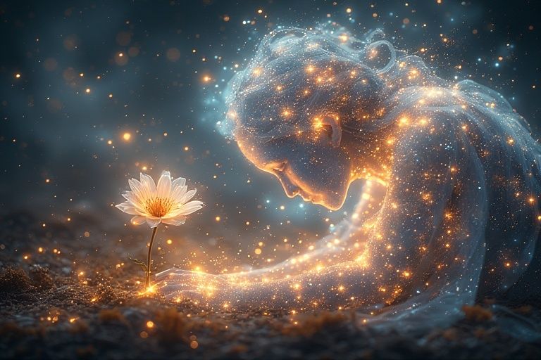 gently cradles a wilting flower