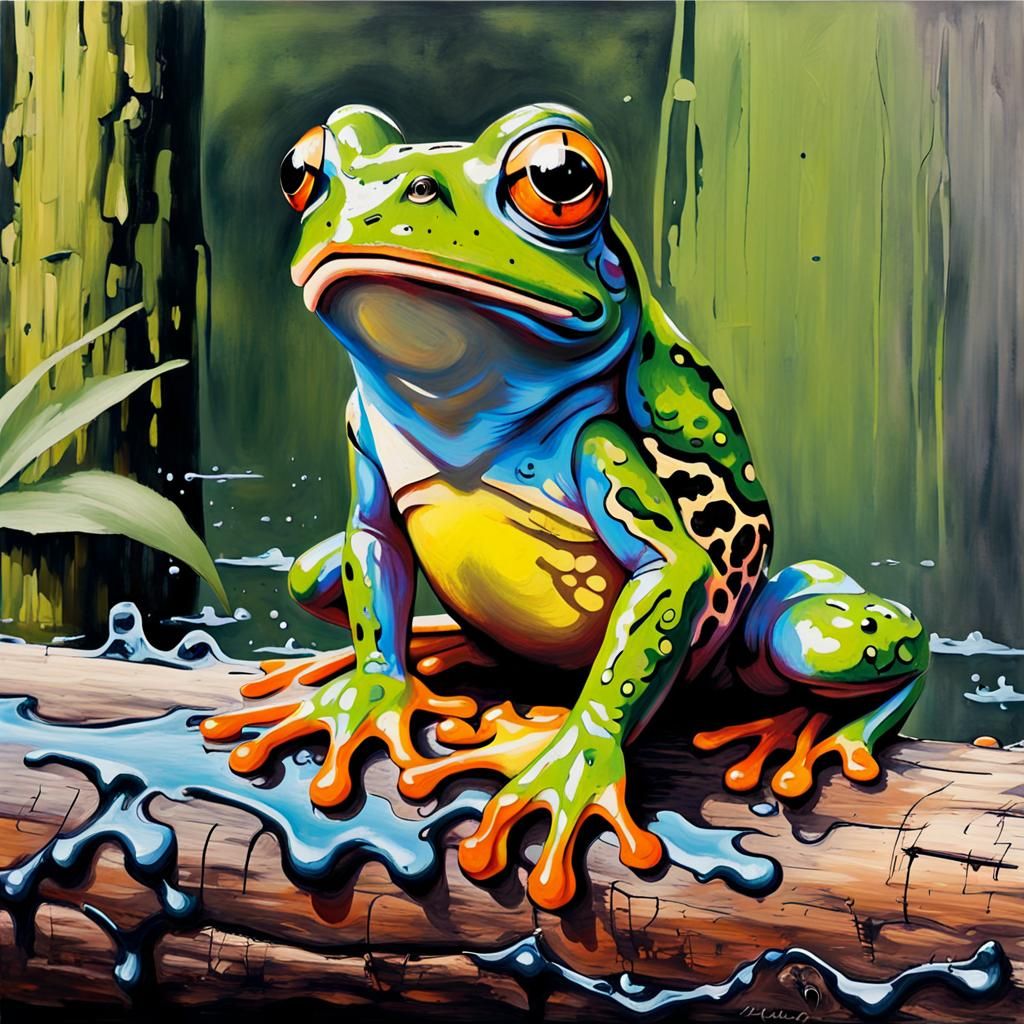 frog on a log ,art splasch art,street art,spraypaint ,oil painting ...