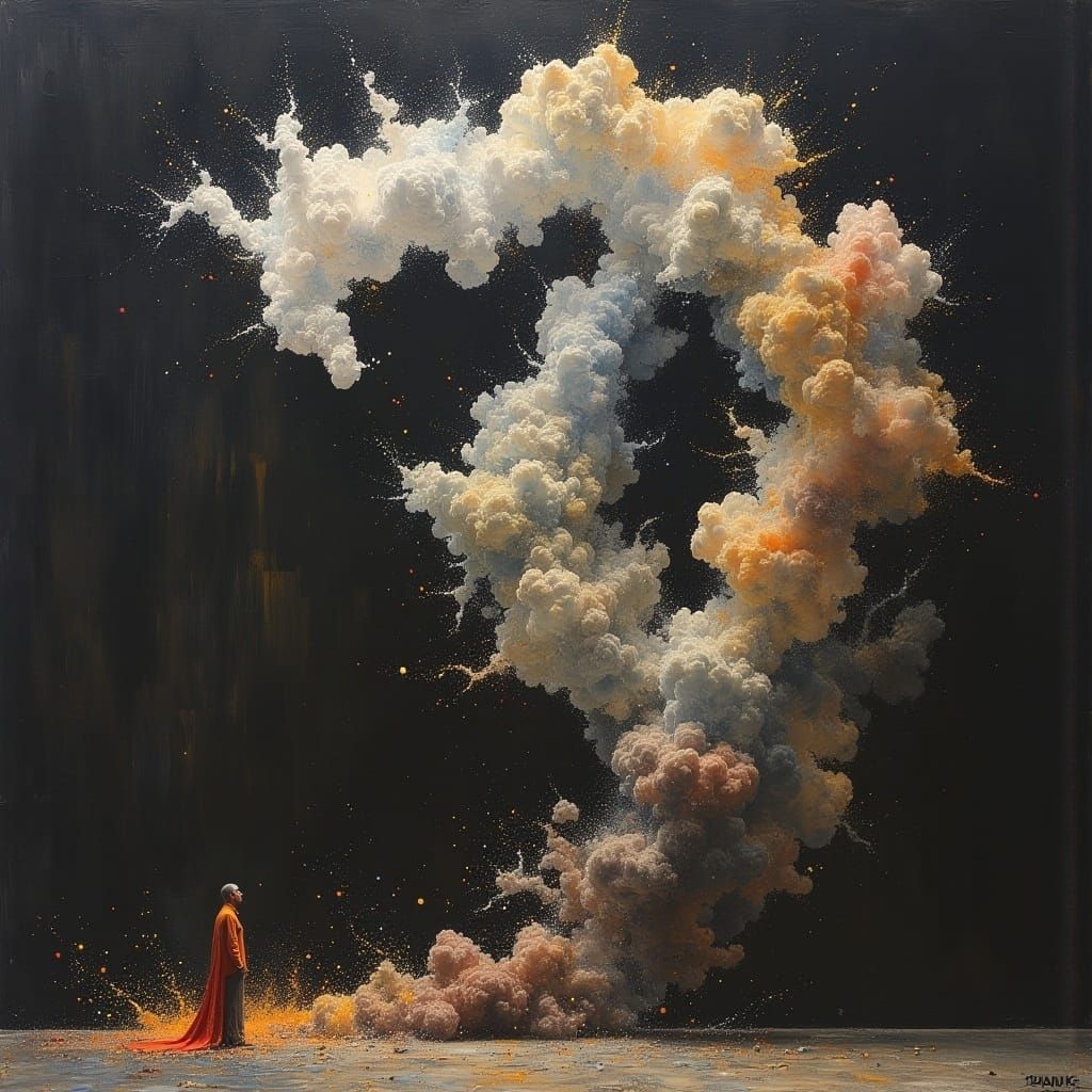 <lora:MJ6 Dark Oil Paint:1.0> Nimbus, the Cloud Cartographer: A cartographer who maps the ever-changing shapes of clouds, navigating the ski...