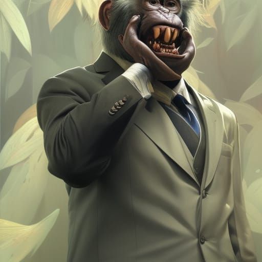 the ape in suit, surreal fantasy art, detailed, detailed fac...