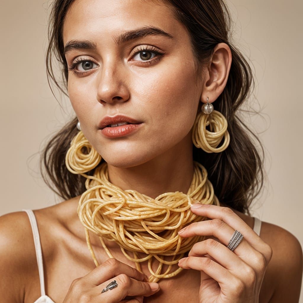 Spaghetti Jewelry with Meat Sauce: AI Creation