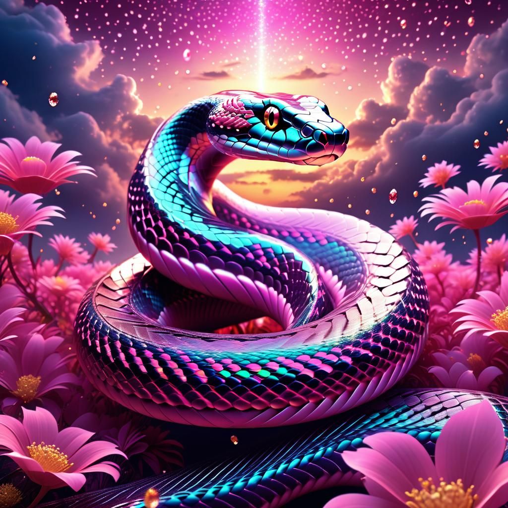A mythical (Pink Snake with sparkling Diamond Eyes) of the c...